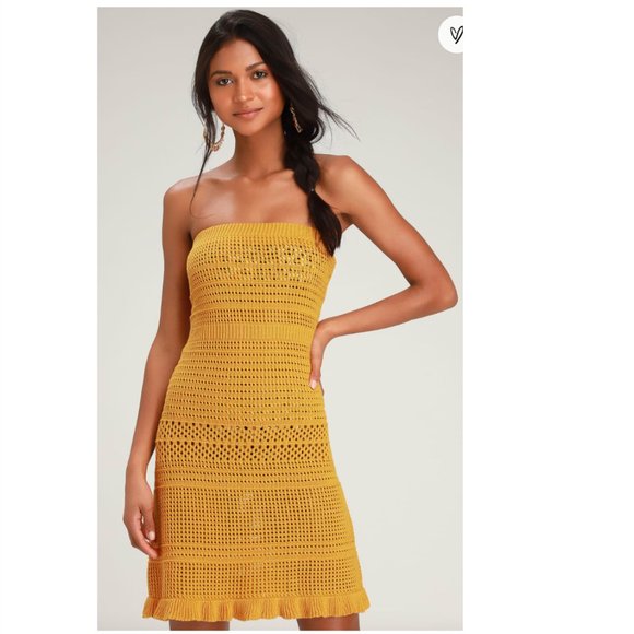 Lulus Dresses & Skirts - Lulu's Mustard Yellow Crochet Swim Cover-Up